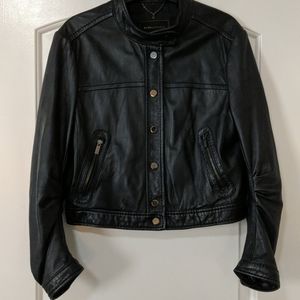 BCBG Max Azria black cropped leather jacket L